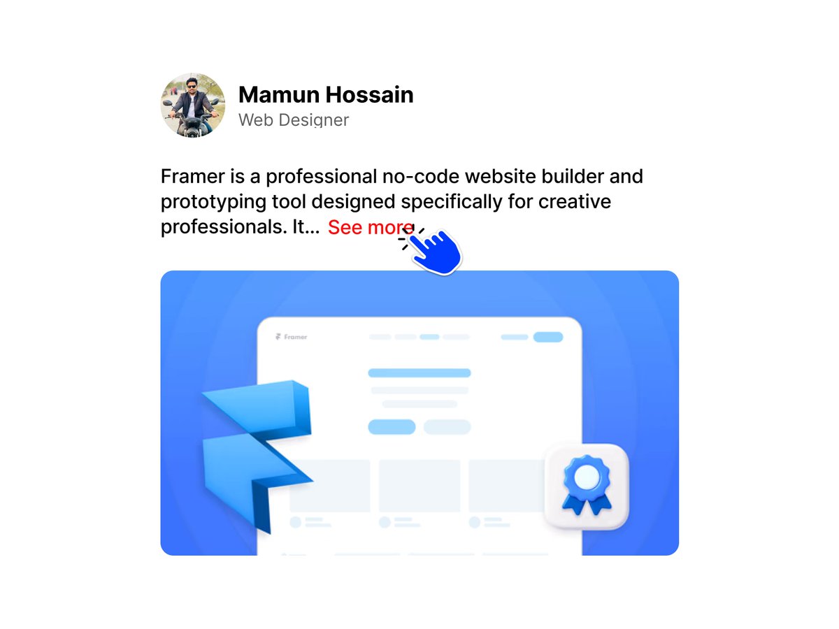 _mamunhossain07's tweet image. I’ve just launched a new component — ExpandableText — on the Framer Marketplace.
Easily expand and collapse multiple text with smooth interaction. Fully CMS (Plain Text) compatible.
It’s completely free for now — will be paid soon.
Link in the description👇

#framer #component
