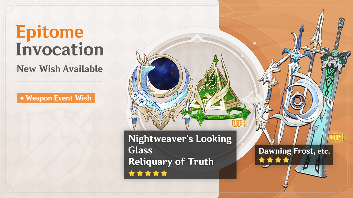 GenshinImpact's tweet image. Version "Luna VI" Event Wishes Notice - Phase II
#GenshinLunaVI #GenshinImpact #Lauma #Nefer 

Dear Travelers, the event wishes "Moonsong of the Groves," "Temptation of the Crimson Sands," "Epitome Invocation," and Chronicled Wish "Dewlit Tranquility" will be available on April