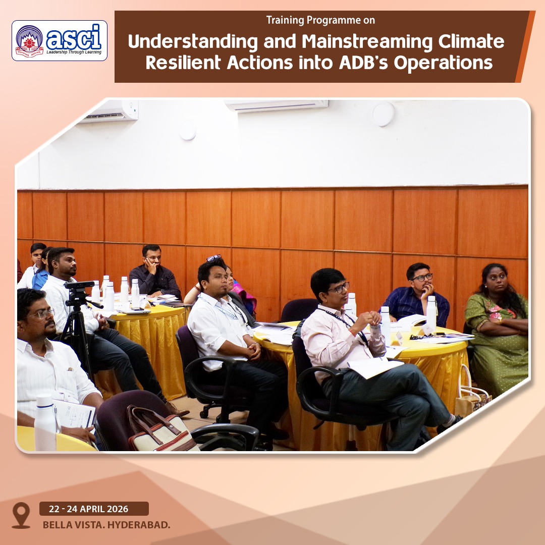 ASCIMEDIA's tweet photo. Ongoing at ASCI, Hyderabad
Understanding and Mainstreaming Climate Resilient Actions into ADB’s Operations (Apr 22–24, 2026). The programme focuses on integrating climate resilience into development planning, with practical frameworks and alignment with ADB guidelines. https://t.co/aXA1sQE8lZ