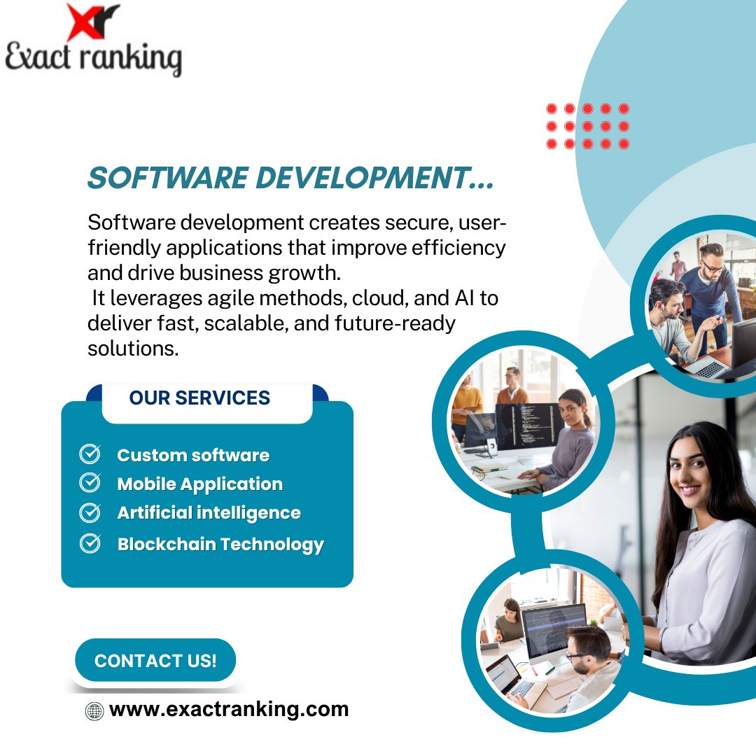 ExactRanking's tweet image. Software development involves designing, building, and maintaining applications that help businesses improve efficiency, automate processes, and scale growth.

#SoftwareDevelopment #Custom #AppDevelopment #WebDevelopment #MobileApps #DigitalTransformation #AI #exactranking