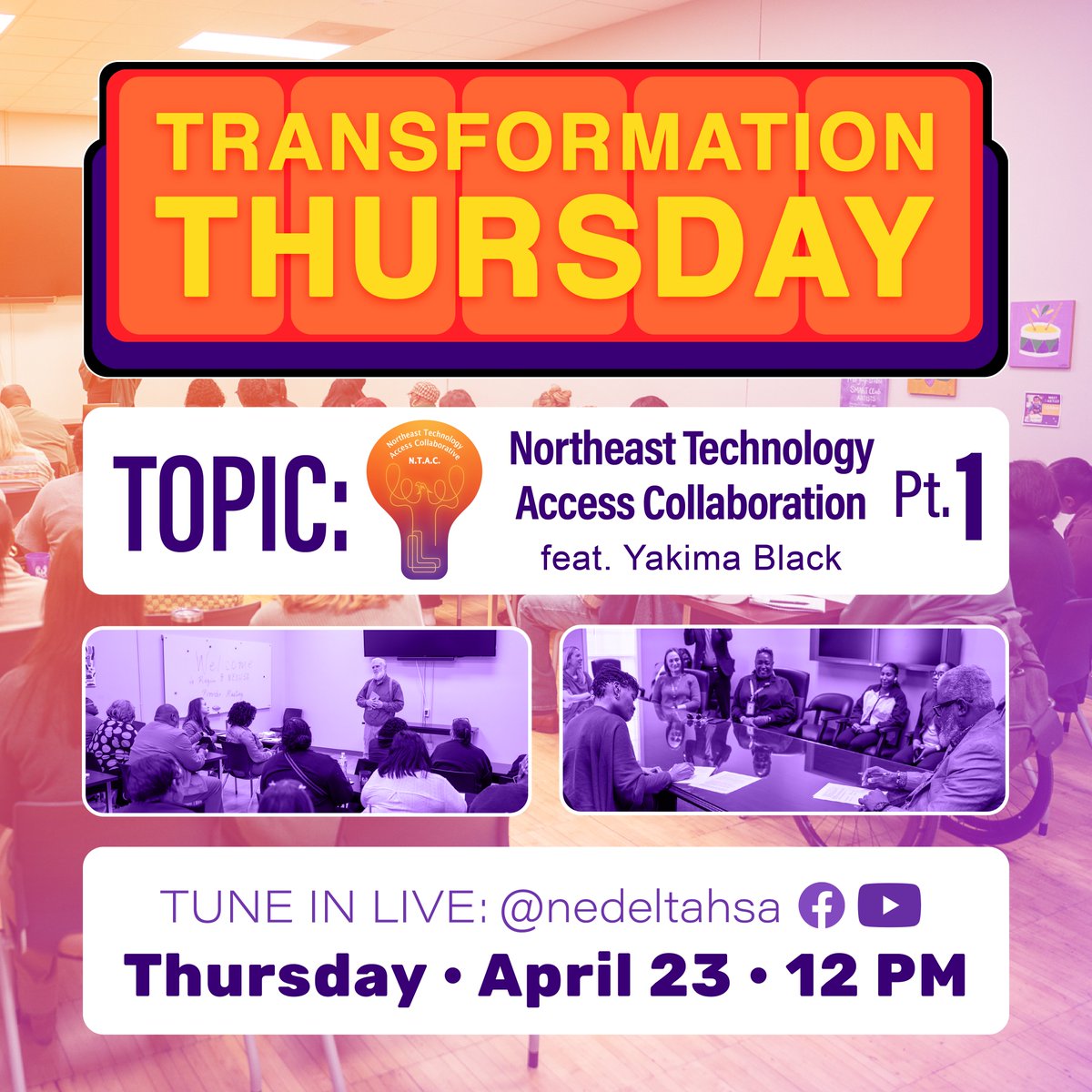 NEDeltaHSA's tweet image. On the next #TransformationThursday, we discuss #HSA's partnership with LATAN to open access to Assistive Technology in #Region8 - N.T.A.C.

The full discussion will take place over the next two episodes; this is Part 1.

FB: facebook.com/events/1472566…
YT: youtube.com/live/0D7T8eLSB…
