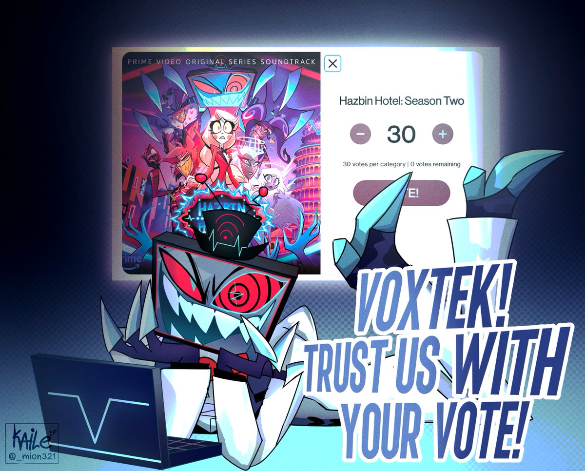 kailingogo's tweet photo. Vote for Hazbin Hotel for Best Soundtrack at the AMAS! 📺📷 #Hazbinhotel https://t.co/4nG3ZqP8rn