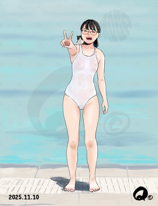 #女の子のピースを見せ合うタグ 