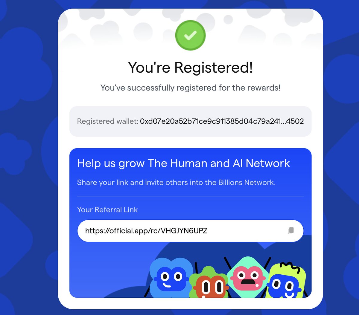successfully registered for the Billion airdrop. tomorrow is the last ...