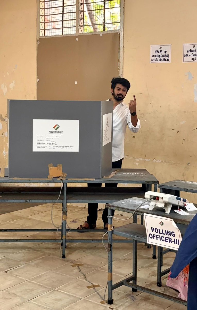 kayaldevaraj's tweet photo. Actor @MahatOfficial and his wife #Prachi gracefully exercise their democratic right by casting their vote today💫

#Mahat #TNElection2026 https://t.co/9sSrO7Y1xk