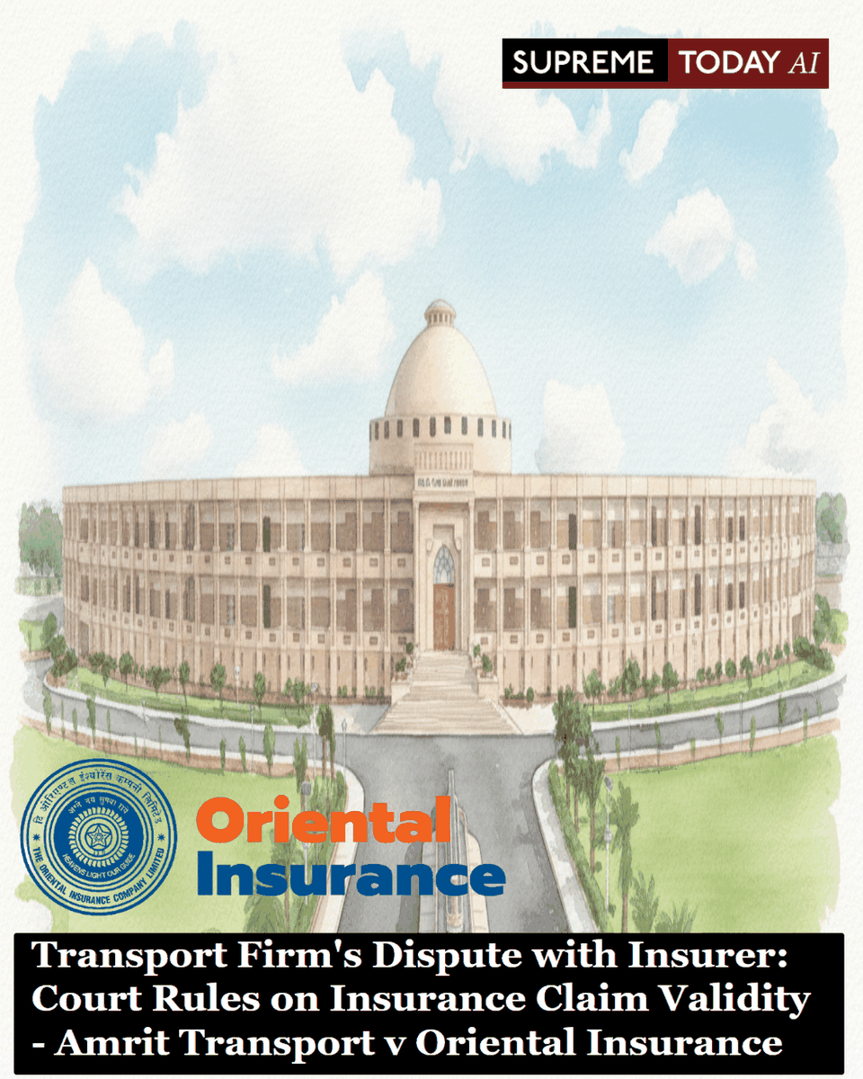 SupremeTodayAI's tweet image. Transport Firm's Dispute with Insurer: Court Rules on Insurance Claim Validity - Amrit Transport v Oriental Insurance

supremetoday.ai/amrit-transpor…

 #InsuranceLaw #CivilDispute