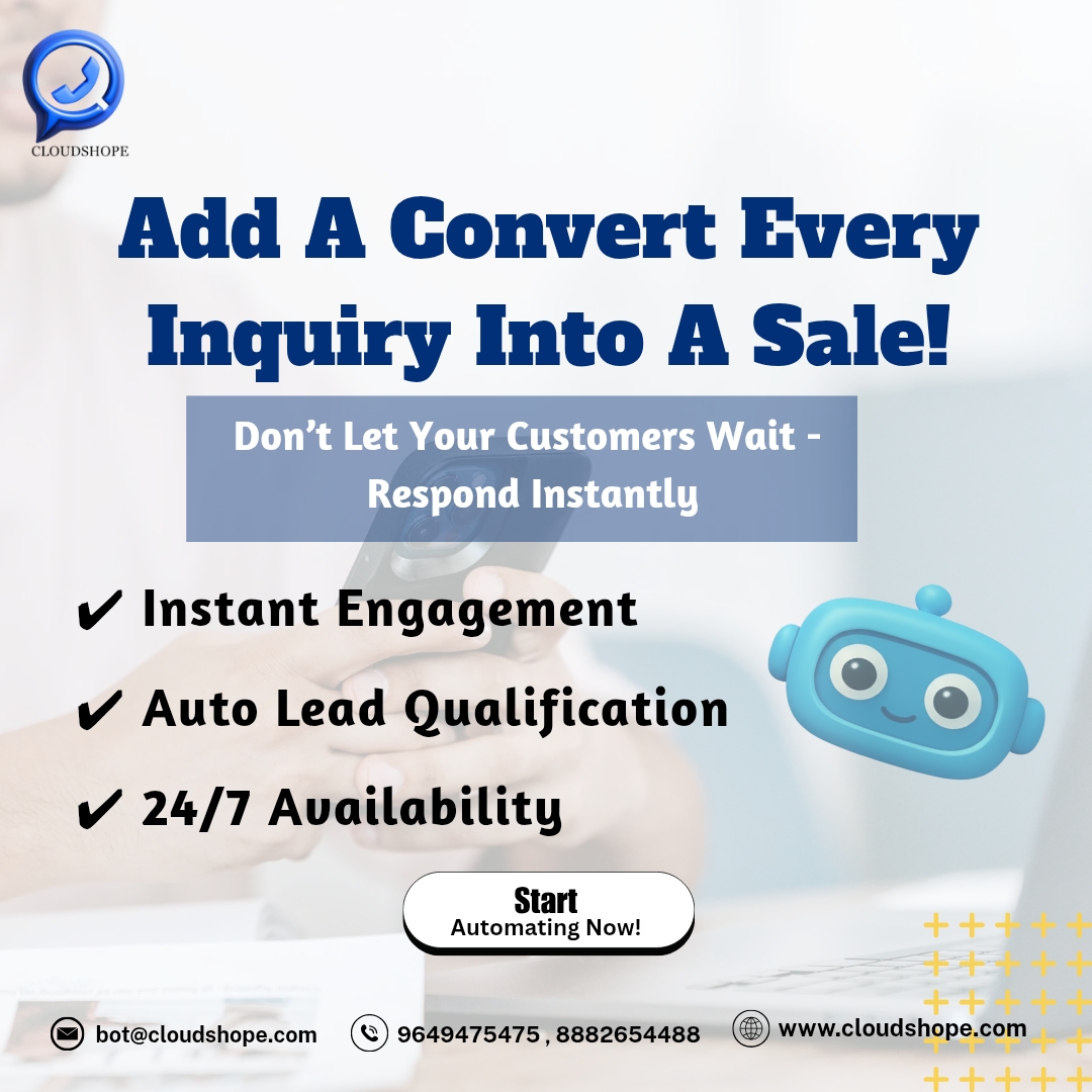 CloudShopeTech's tweet image. Convert Every Inquiry Into A Sale!
✅ Instant Engagement
✅ Auto Lead Qualification
✅ 24/7 Availability
Start Automating Now!
📩 bot@cloudshope.com
📞 9649475475 | 8882654488
🌐 cloudshope.com/whatsapp-chatb…

#bulkvoicecall #whatsappchatbot #ivr #tollfreenumber #customersupport