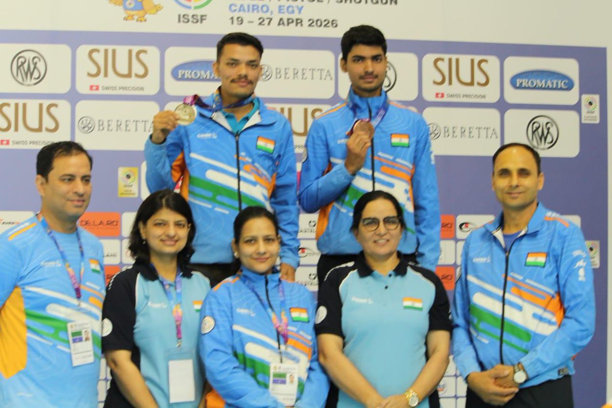 BSF_India's tweet image. A moment of immense pride for the Nation and Force

At the ongoing ISSF Junior World Cup, Cairo (19–27 Apr 2026), Constable Chandra Raj of the BSF Central Shooting Team clinches Silver🥈medal in the 25m Sports Pistol event with a stellar score of 580.

A testament to dedication,
