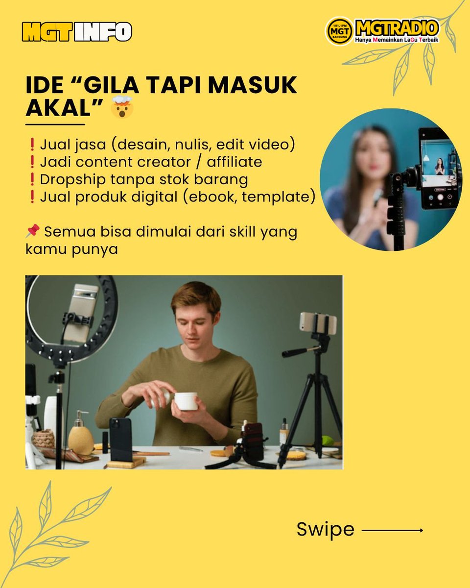 MGT_RADIO's tweet image. Mau bisnis tapi nggak punya modal?

Tenang, sekarang banyak yang bisa dimulai dari online—dropship, freelance, sampai jasa sesuai skill.

Modal kecil, tapi peluangnya besar

Kuncinya: konsisten, ngerti market, &amp;amp; jago manfaatin sosmed.

#MGTRADIO #MGTInfo #BisnisOnline #SideHustle