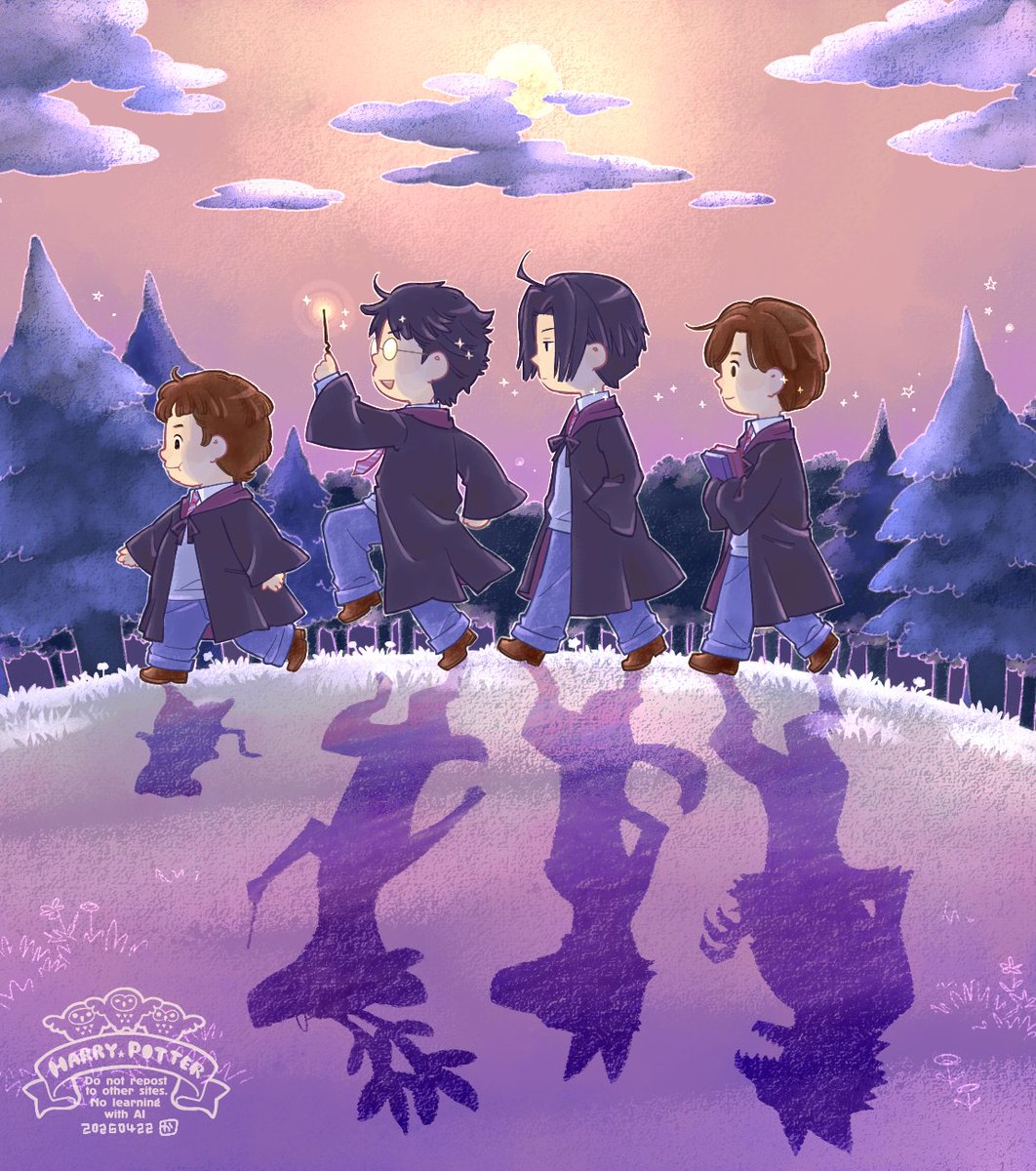 taka_konekone's tweet image. ちょこっと見え易く彩度を変えてトリミングしてみた！マローダーズ学生時代。
#harrypotter #harrypotterart #ハリーポッター