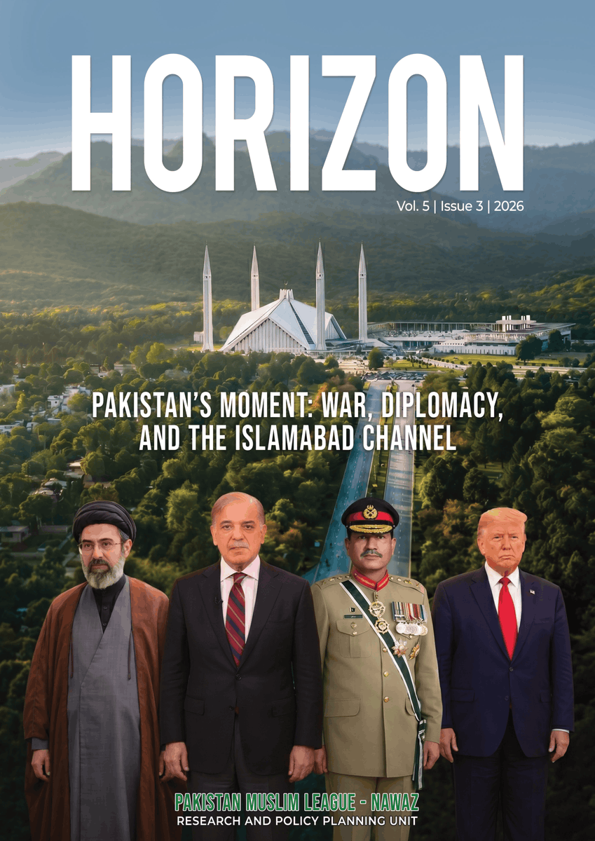 HorizonEdition's tweet photo. Pakistan’s Moment: War, diplomacy, and the Islamabad Channel.

Horizon — your monthly insight into political developments, shaping perspectives for a progressive and resilient Pakistan - The official publication of PML-N.

https://t.co/2R1c388Oou

#horizon #pmln #horizonmagazine https://t.co/Pu3ftkPzZS