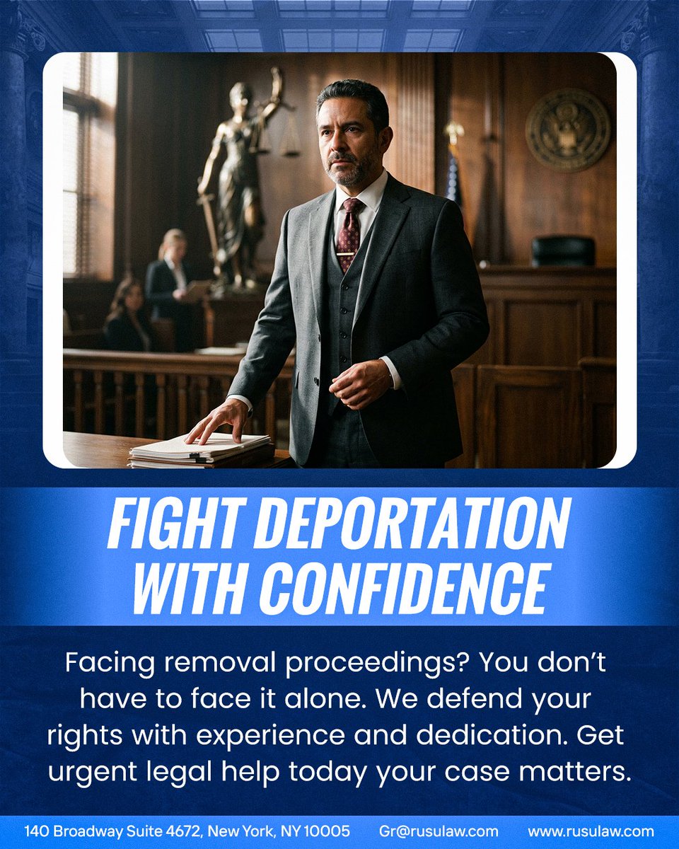 Ghenadi53943617's tweet image. Fight deportation with confidence ⚖️

Facing removal proceedings can feel overwhelming—but you don’t have to handle it alone.

📞 Schedule your consultation: (347) 907-1248
🌐 rusulaw.com

#ImmigrationHelp #DeportationDefense #LegalSupport #KnowYourRights