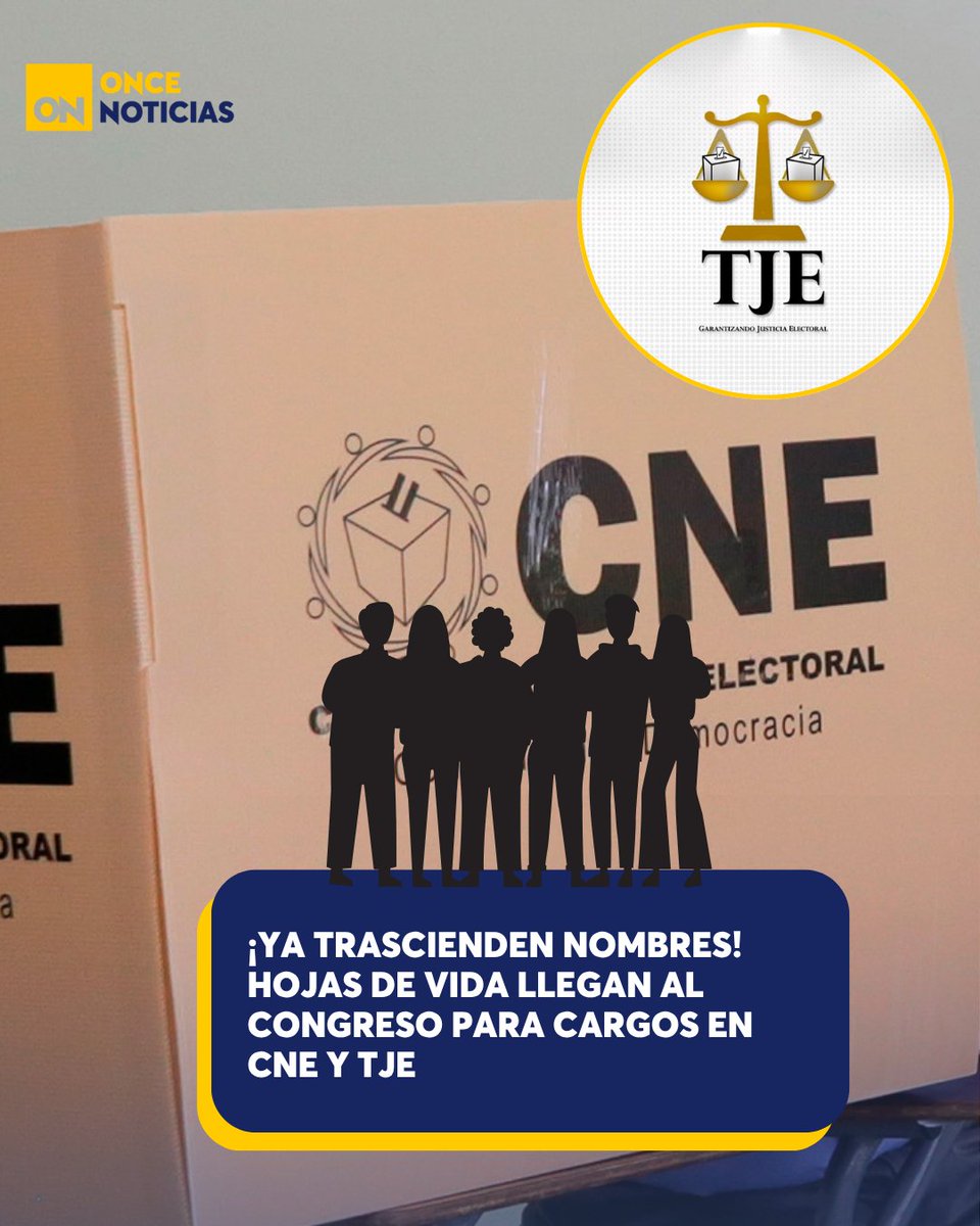 11_Noticias's tweet photo. 📢 ¡Ya trascienden nombres! El Congreso Nacional comienza a recibir hojas de vida de autopostulantes para cargos en el CNE y TJE. Conoce quiénes figuran en la lista 👉 https://t.co/8abPD0h7fb
#CNE #TJE #Aspirantes #HojasdeVida #CN #Evaluaciones https://t.co/XUOswdQc5t