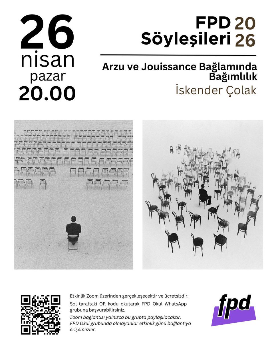 istfpd's tweet photo. Nisan söyleşilerimizin üçüncü ve sonuncusunda, sayın İskender Çolak'ın "Arzu ve Jouissance Bağlamında Bağımlılık" başlıklı sunumunu dinleyeceğiz.  

İlgilenenler ile görüşmek dileğiyle, https://t.co/q2M21aZCJ0