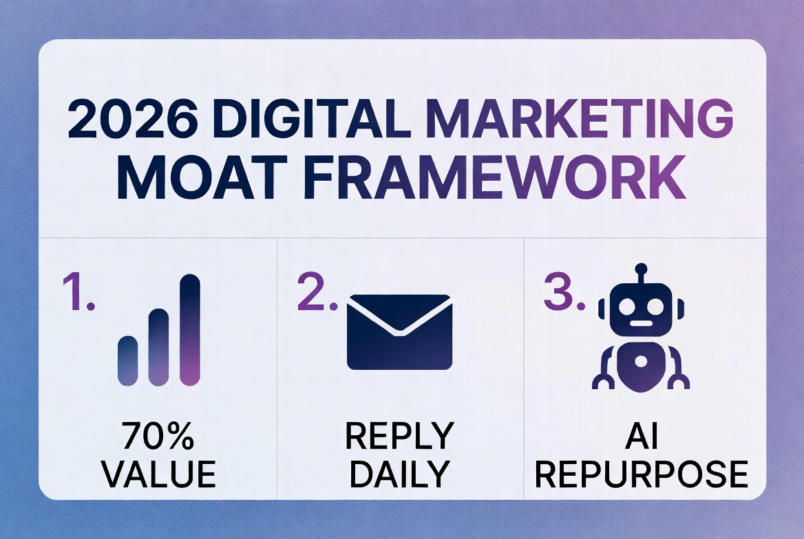 shaneperera47's tweet image. 2026 Digital Marketing hack most brands still ignore: Build ‘algorithm moats’ instead of chasing virality.
Framework:
70% value

Reply to 15 big accounts daily
AI repurpose 1 post → 12 formats
3x reach in 30 days. Comment ‘MOAT’ for template!

#DigitalMarketing #MarketingHacks