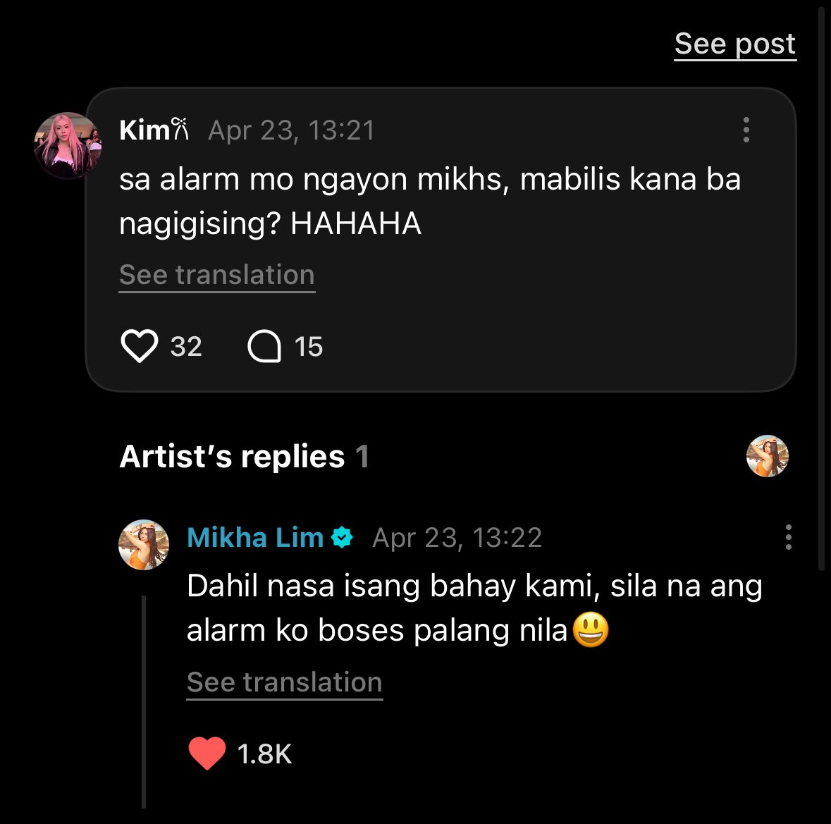 Mikhaaa HAHAHAHA walang ‘yang eeeng eeeng na alarm ni Mikhs sa ingay ni bini girls sa umaga ang aliw ko 😂😂😂