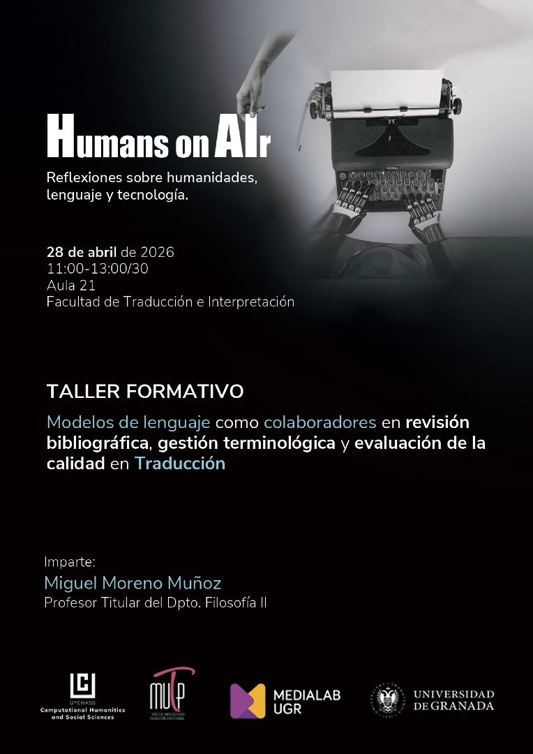 CanalUGR's tweet image. 🤖 'Humans on AIr'

👩‍💻 Un taller sobre modelos de lenguaje y su uso como colaboradores en revisión bibliográfica, gestión terminológica y evaluación de la calidad en traducción

📅28 de abril
⌚11:00 h
🏛️Aula 21 de la Facultad de Traducción e Interpretación #UGR
🟢Acceso libre