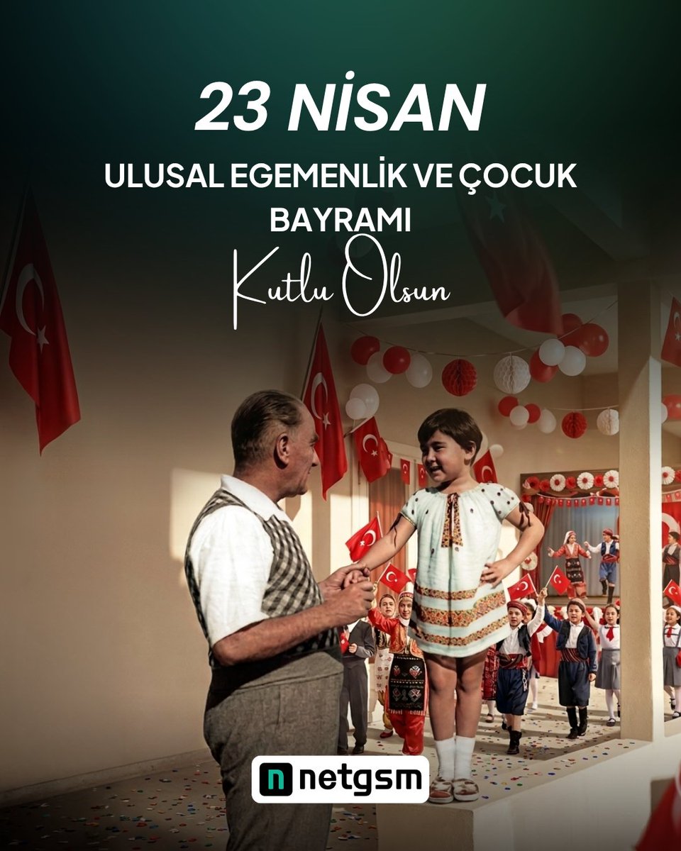 NET_GSM's tweet photo. 23 Nisan Ulusal Egemenlik ve Çocuk Bayramı Kutlu Olsun! 🇹🇷 

#netgsm #23nisan https://t.co/XraPqL3VCW