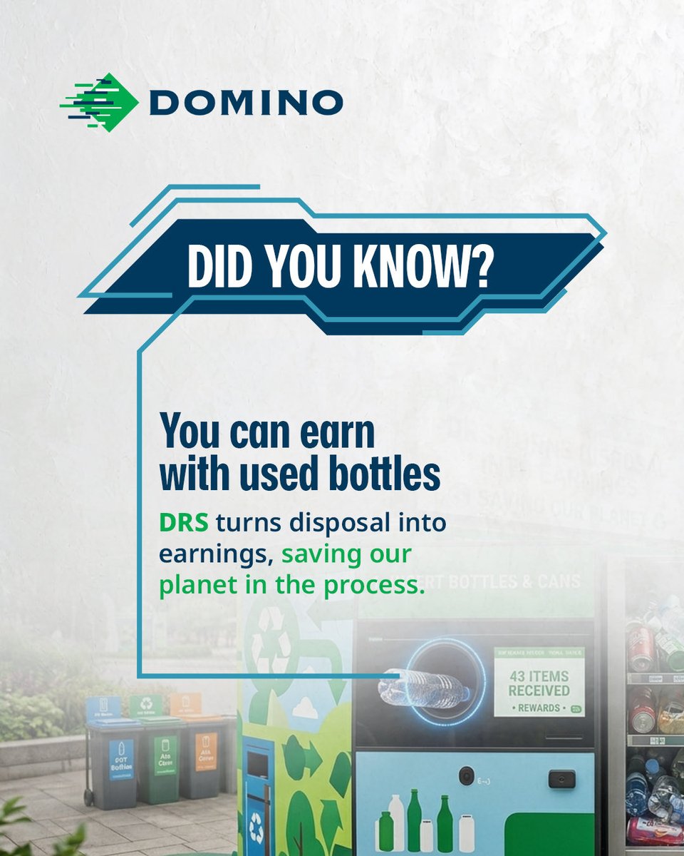 DominoIndia's tweet image. Earn back from used bottles ♻️

DRS makes it possible - but only if codes scan every time.
Clear codes. Reliable refunds.

Printed right with Domino.

#DRS #DepositReturnSystem #SustainablePackaging #CircularEconomy #TrackAndTrace #SmartPackaging #ProductCoding