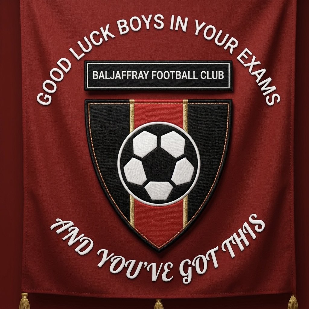 Baljaffray_FC's tweet image. Good luck to all our boys starting their exams today.

Big few weeks for our 2010’s, 2009’s and 2008’s.

You’ve got this!

#GoodLuck #ExamSuccess