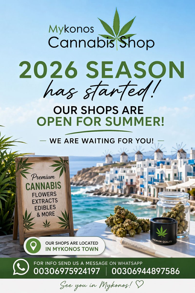 MykonosCannabis's tweet image. ☀️🌊 Summer 2026 Begins Now in Mykonos! Come Find Us 💨

#mykonos #island #weed #cannabis #thc