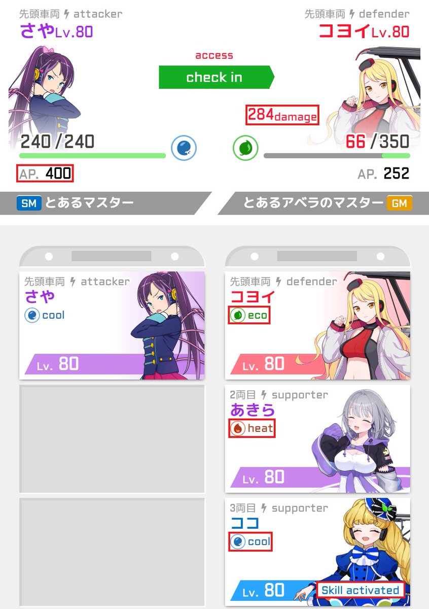 本日登場した「アベラ」「ベルナデット」「ココ」をご紹介♪
今回のエクストラでんこたちは、編成に3属性を揃えることで、強力な効果を発揮します✨
異なる属性のでんこ同士で互いの強みを引き出し合いましょう💪
#駅メモ