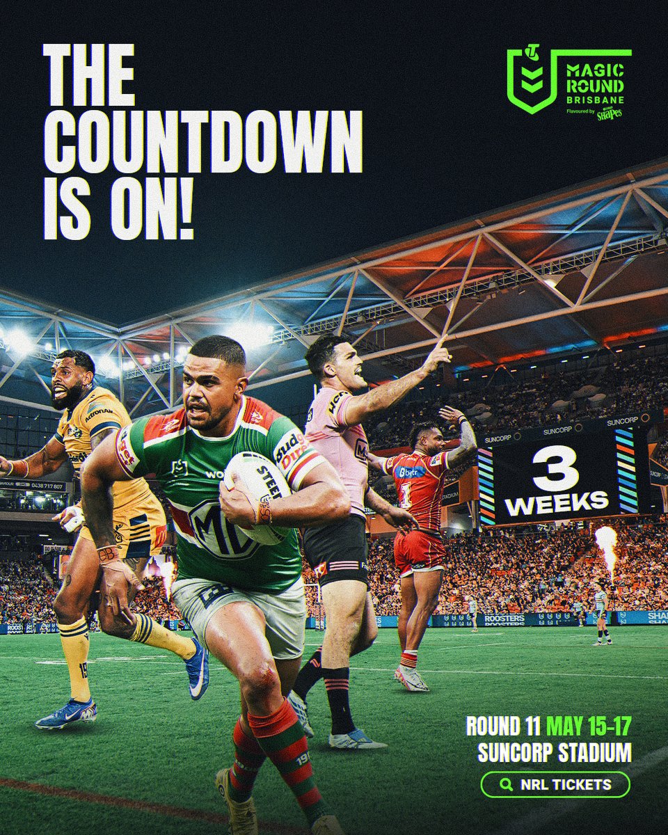 NRL's tweet image. The countdown is ON. #3WEEKS till NRL Magic Round hits Suncorp Stadium 💥
