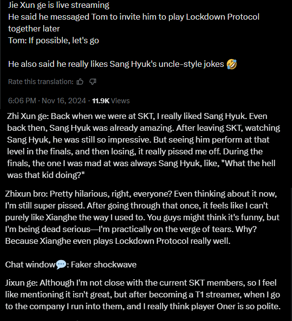 Shindonuelle's tweet photo. Funny story from Easyhoon live stream 2 weeks after BLG lost to T1 in 2024 worlds final 😂🤣
#T1 #Faker #페이커 #이상혁 #Easyhoon https://t.co/vEO8hKPQuv