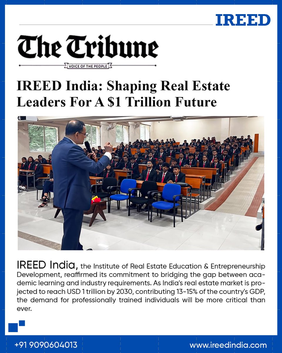 ireed_academy's tweet image. Proud moment! IREED India featured in The Tribune

Shaping real estate leaders for a $1 Trillion future
Bridging the gap between education &amp;amp; industry
#IREEDIndia #TheTribune #RealEstateIndia #FutureLeaders #SkillDevelopment