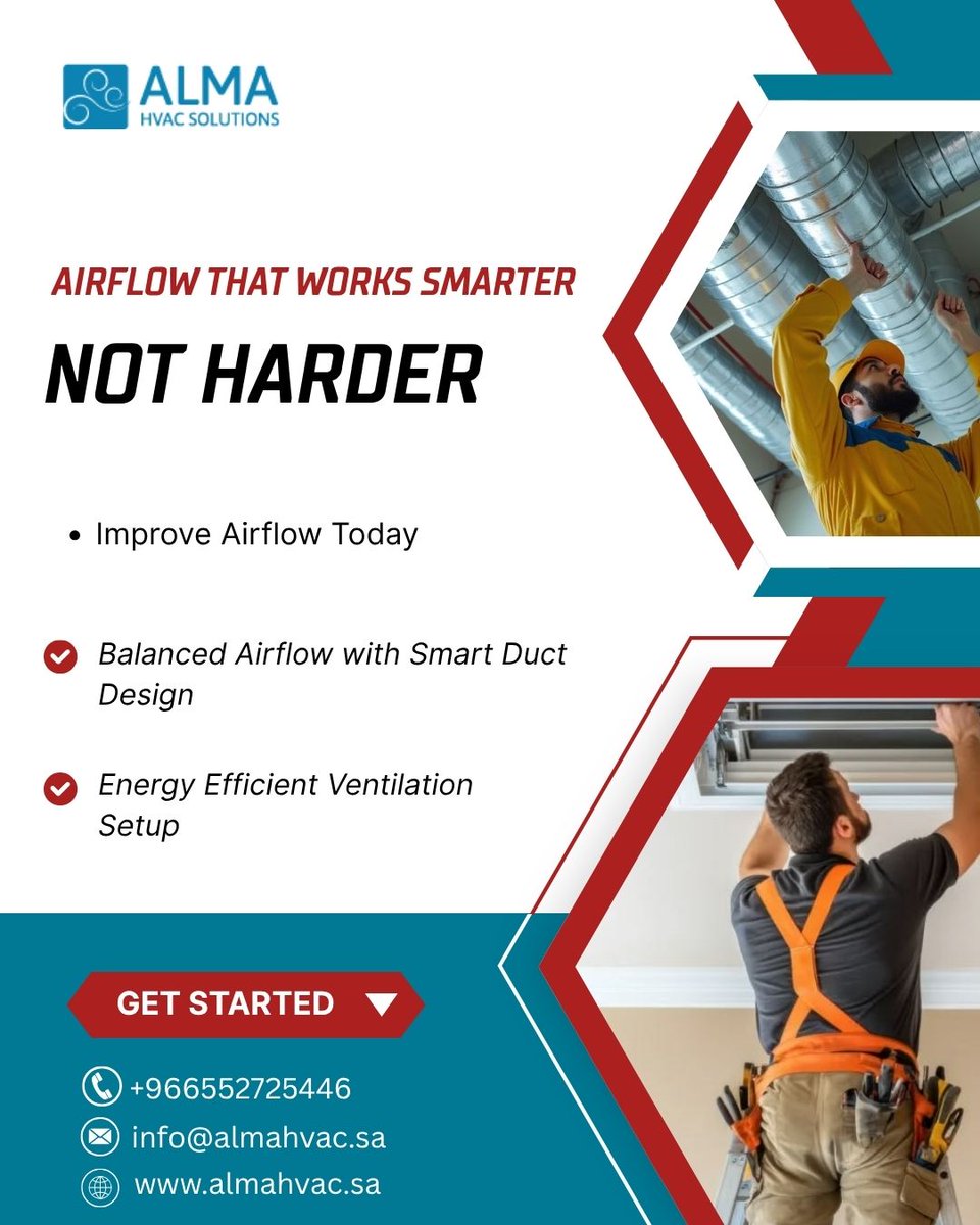 alma_hvac's tweet image. Airflow That Works Smarter, Not Harder!
Upgrade your ventilation with ALMA HVAC Solutions! 
📞 Get Started:+966552725446
🌐 Visit us: almahvac.sa

#HVAC #AirflowSolutions #EnergyEfficiency #SmartDuctDesign #ALMA #BetterVentilation #HealthyAir