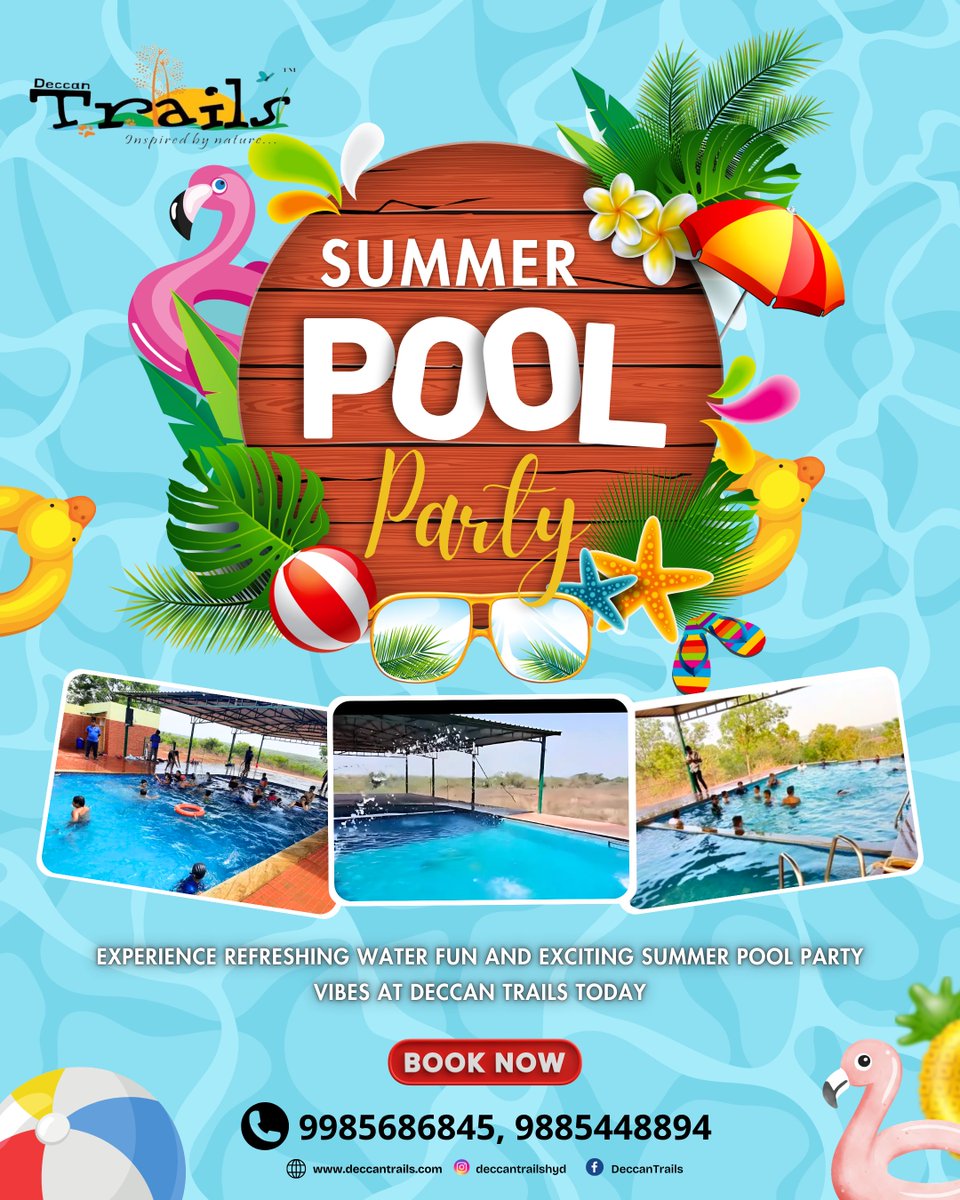 DeccanTrailsHyd's tweet image. Pool Party at Deccan Trails 🌊🎉

📞Call or WhatsApp at 98854 48894 , 9985686845
🌐Visit our website: deccantrails.com
📍 Location: Deccan Trails, Vikarabad

#PoolParty #DeccanTrails #SummerVibes #SplashAndPlay #BeatTheHeat #FunWithFriends #NatureParty #viral #ınstagood