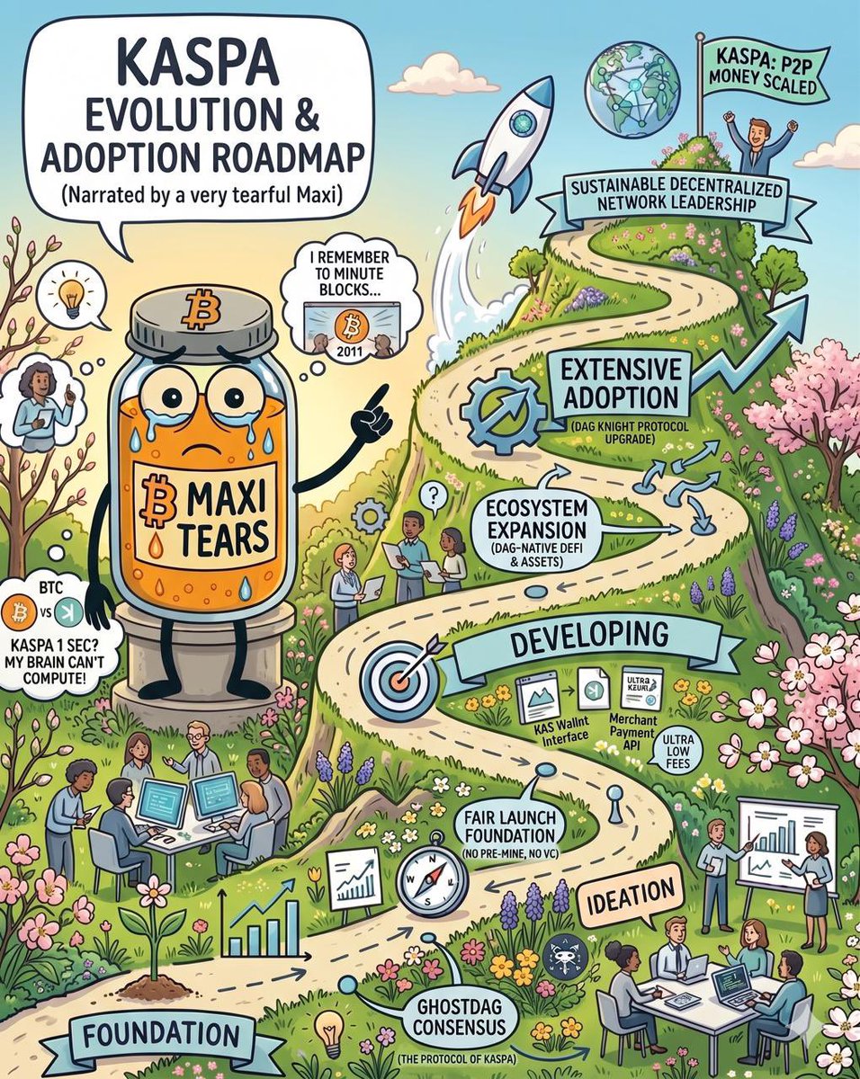 BTC_Maxi_Tears's tweet photo. Gm 10 blocks per second lovers ☕️ 
(Soon to be more)

This is how the road to the top looks like for kaspa:native 🫡 https://t.co/YdL1uYeAaB