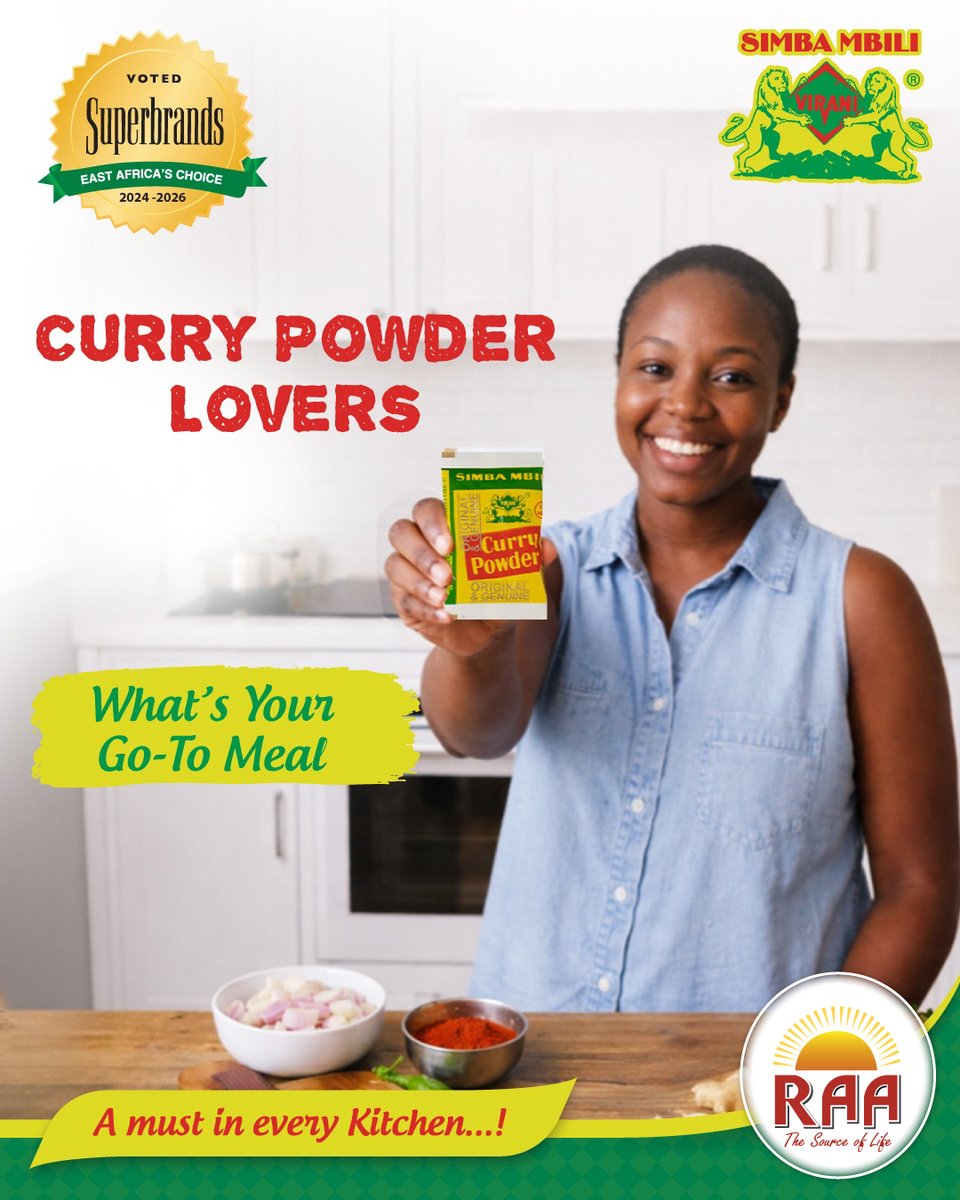 LimitedRaa's tweet photo. Let’s settle this.
What’s that one meal you can’t cook without Simba Mbili Curry Powder? 
From stews to veggies, we know you’ve got a favourite — share it below. 

#SimbaMbili
#CurryPowder https://t.co/OcaJx9THtH