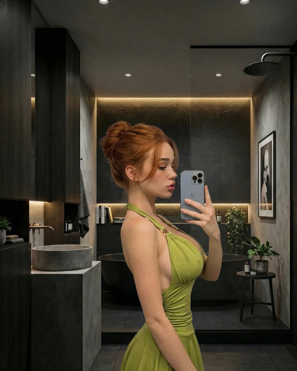 EvgeniaRbst01's tweet image. Green dress, golden hour, und der Spiegel weiß mehr als er sagen darf.  
#selflove #elegance #mood