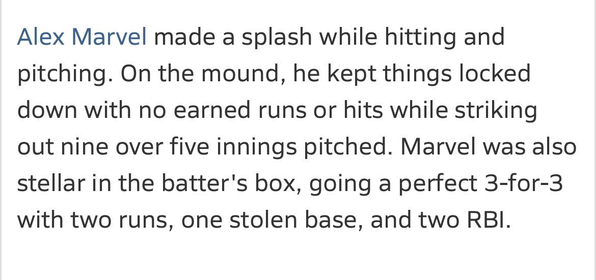 AlexMarvel670's tweet photo. Threw a 5 inning no hitter and went 3-3 batting! https://t.co/YH7EM1rCeq
