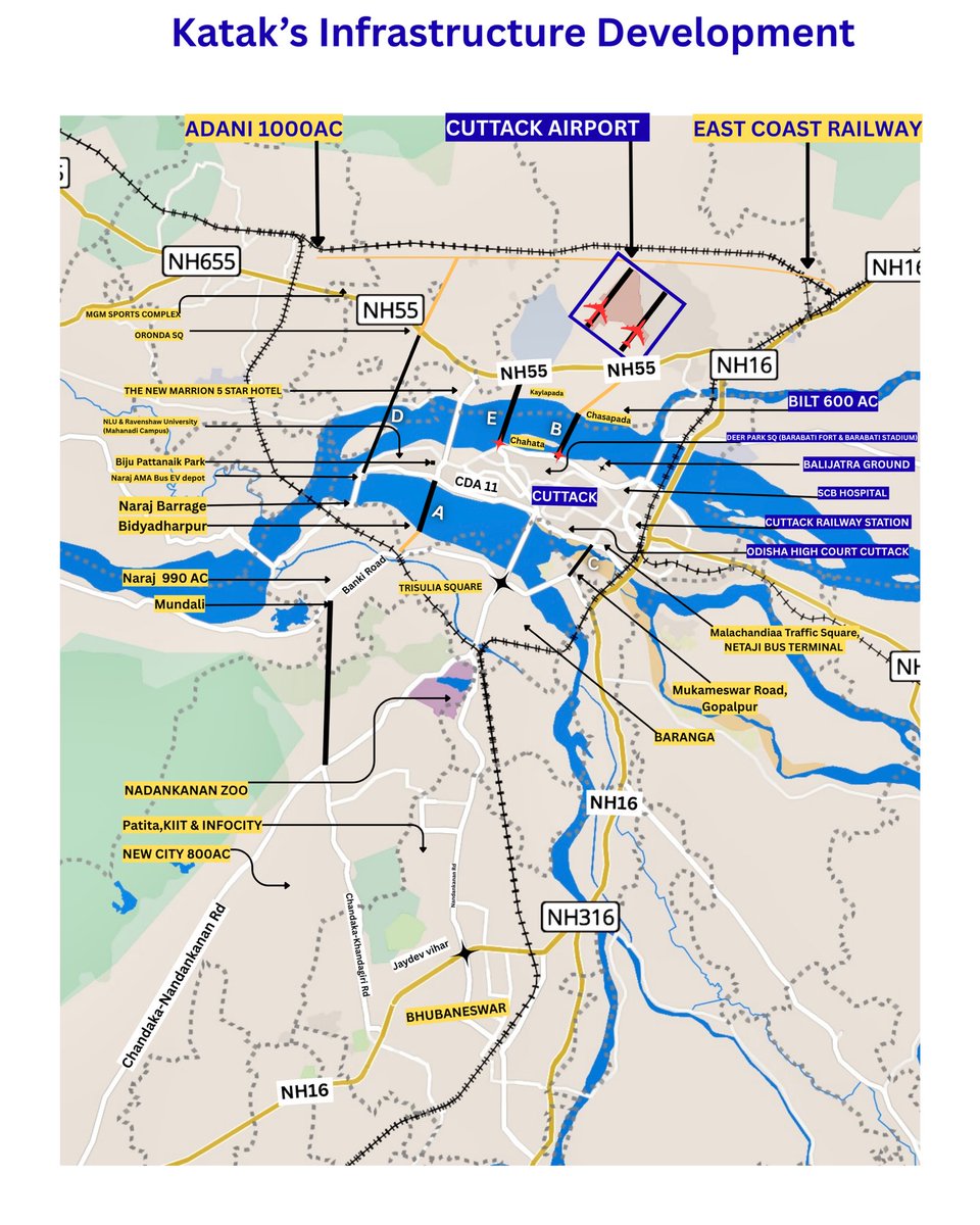 OURCUTTACK1's tweet image. 🌆 CUTTACK — THE CITY THAT DESERVES BETTER ROADS, BETTER BRIDGES &amp;amp; A BIGGER FUTURE! 🌆

Imagine driving on a smooth 6–8 lane highway connecting Khurda-Chandaka all the way to Naraj — 990 acres ready to become Odisha’s next electronics, healthcare, and tech powerhouse. That’s