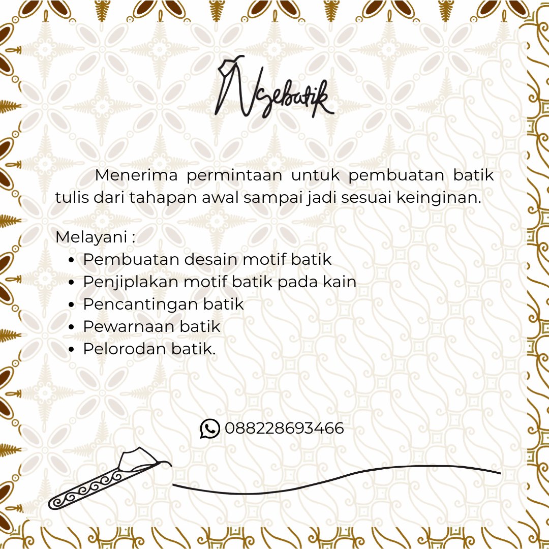 jasapembatikan's tweet image. Terbuka apabila ada pertanyaan atau ingin berdiskusi mengenai batik yang akan dibuat, dengan senang hati akan bersedia membantu.

Jika ada yang ingin ditanyakan bisa langsung melalui DM atau WhatsApp 088228693466

free biaya pengiriman untuk wilayah pulau Jawa 

#batik #ngebatik