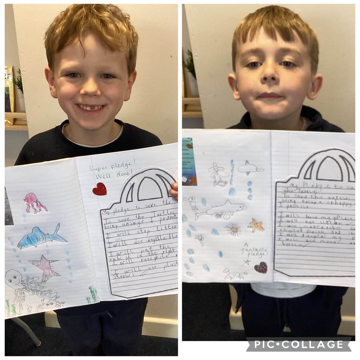 StHildasBury's tweet image. #Year1 As part of our writing topic which links to #earthday2026 we have written pledges. Having read the story, ‘Somebody Swallowed Stanley’ we wrote pledges outlining how we would help save the turtles. #writing #greatwork