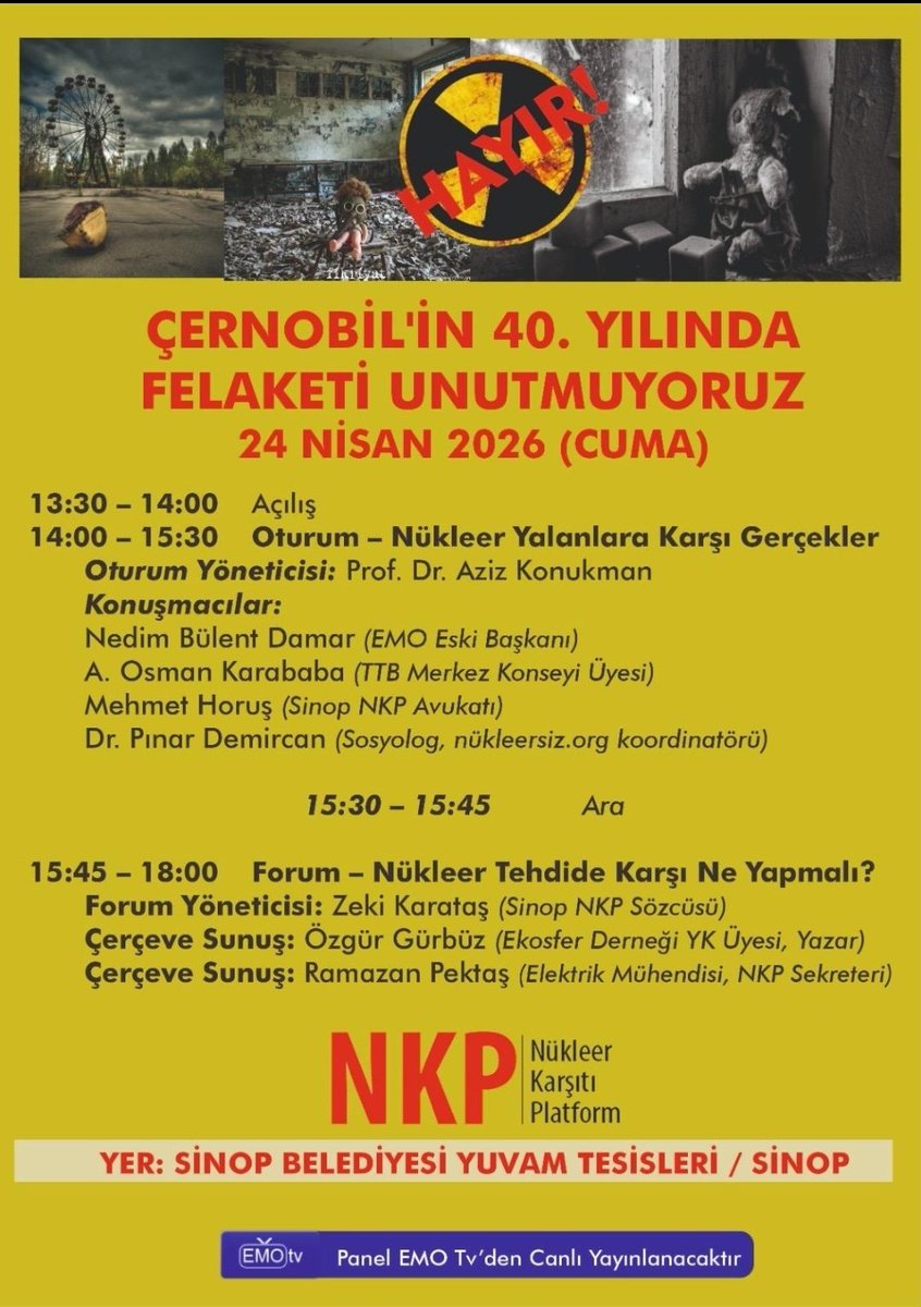 SesSinop's tweet photo. Nükleer macera değil, güvenli gelecek istiyoruz! 📢

​Kirli enerjiye karşı yaşamın sesini yükseltmek için NKP panelinde buluşuyoruz. Geleceğimizi nükleer atıklara kurban etmeyeceğiz! ✊💪
📍YER: SİNOP BELEDİYESİ YUVAM TESİSLERİ
📆 TARİH: 24.NİSAN.2026 (CUMA)
⏰️ SAAT: 13.00 https://t.co/a4IxFRO7NE
