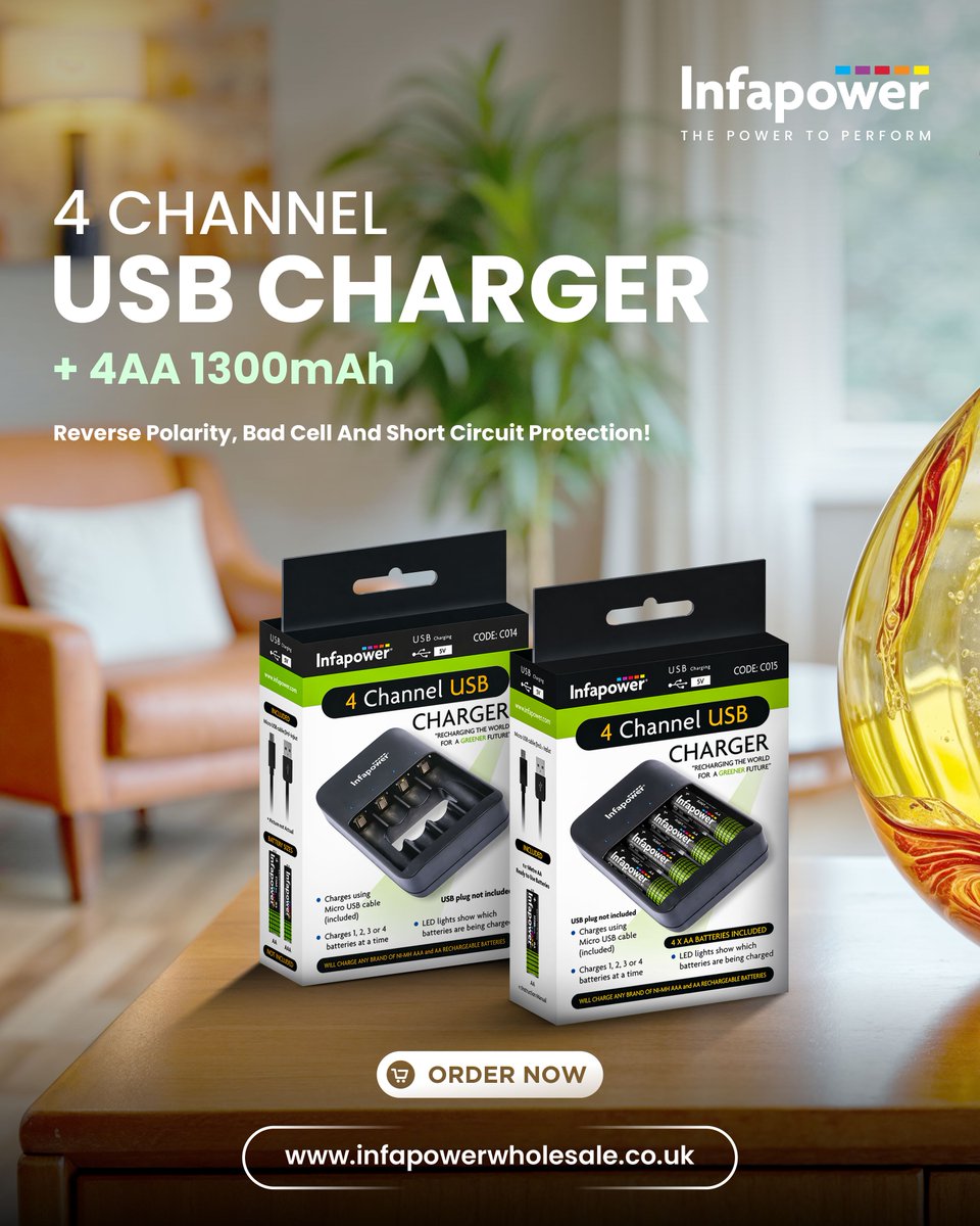 infapower's tweet image. Infapower 4 Channel USB Charger 

Trusted performance. Proven reliability

✔ Includes 4AA 1300mAh batteries
✔ Built-in protection for safe charging

Shop now at Infapower
(Link in the Comment)

#USBCharger #BatteryCharger #InfapowerWholesale #OnlineShopping #ShopNow