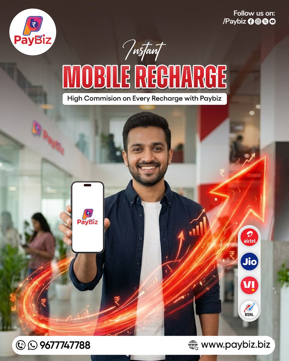 PayBiz152575's tweet image. 🚀 Start earning with Instant Mobile Recharge!
💰 Get high commission on every recharge
📱 Recharge for Airtel, Jio, VI &amp;amp; BSNL on one platform
 
👉 Join today and grow your business!

📞 9677747788
🌐 paybiz.biz
#MobileRecharge #EarnOnline #Paybiz #RechargeBusiness