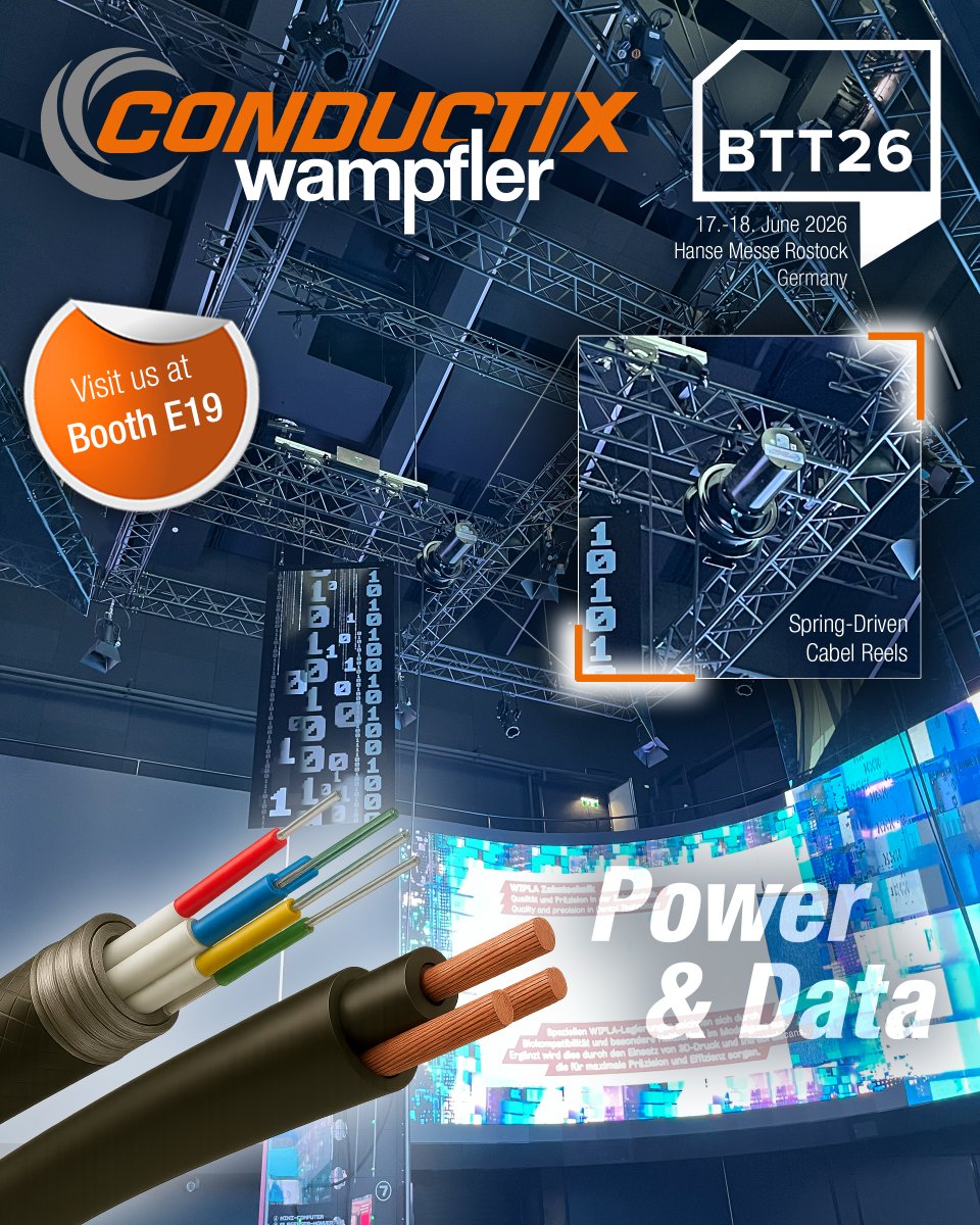 CxW_Global's tweet image. Less than two month until the doors open for Technische Bühnenfachtagung 2026 in Rostock. Conductix-Wampfler will present its energy and data management solutions at stand E19. 

#Stagelight #StageEquipment #EventTechnology #eventtech #LEDscreen #ConductixWampfler