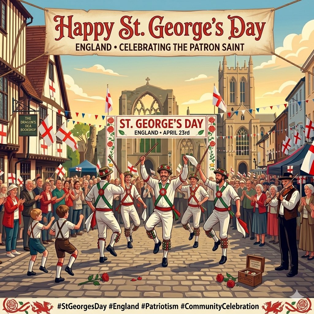 NeilmMonty's tweet image. 🏴󠁧󠁢󠁥󠁮󠁧󠁿 Happy St George’s Day 🏴󠁧󠁢󠁥󠁮󠁧󠁿

#StGeorgesDay #England #HappyStGeorgesDay #April23 #PatronSaint #EnglishTradition #StGeorge #ProudlyEnglish #ThisIsEngland #BritishHeritage #EnglishCulture #Patriotism #LoveEngland #MorrisDancing #FolkTradition #StreetParty #CommunityCelebration