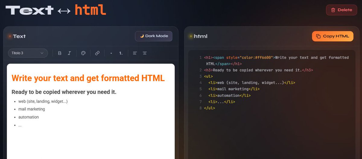 PatrizioBenotto's tweet image. Try Text ↔ html
Write your text and get formatted HTML
Ready to be copied wherever you need it.
• #web (site, landing, widget...)
• #mail marketing
• #automation
Here: text-html.lovable.app

#marketing