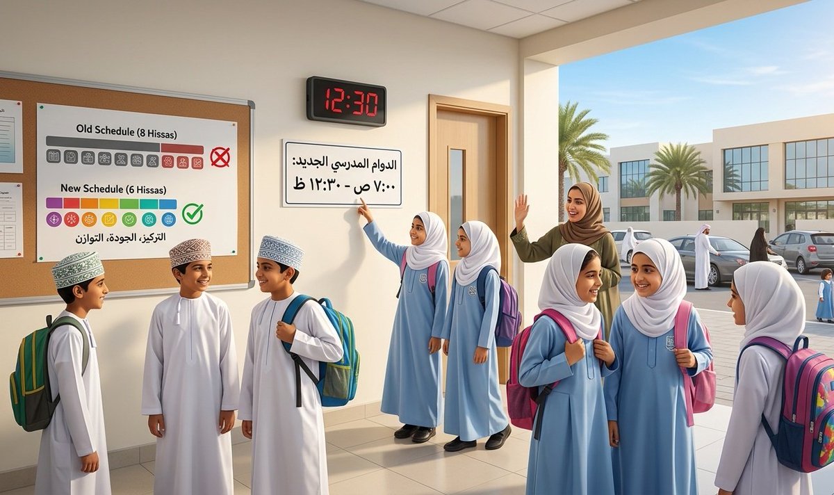 ⏪️ العبرة بجودة التركيز لا بعدد الساعات .. لماذا نتمسك بـ ٨ حصص ودوام طويل ينهك الطالب والمعلم ..؟ 🎒

المقترح بشأن تقليص الدوام المدرسي وخصوصا الحلقة الاولى اراه جيدا ليكون من (7:00ص - 12:30ظ) وتركيز اليوم في 6 حصص فقط..

تجارب عالمية رائدة أثبتت أن الدوام القصير = تحصيل علمي