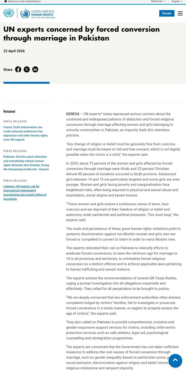 ayesha16g's tweet image. 75% #Hindu. 25% #Christian. Nearly 80% cases in #Sindh.These aren’t just statistics—they are lives shattered.

@UN experts say #forcedconversions &amp;amp; marriages of minority girls in #Pakistan are widespread—and justice is failing. This is systemic discrimination, not isolated cases.