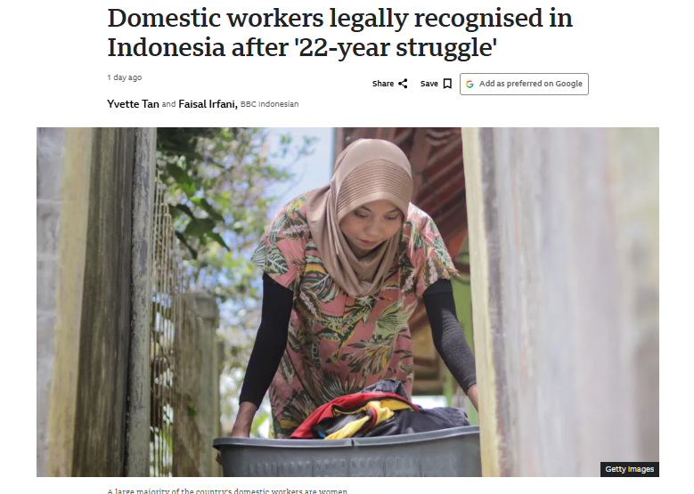 josefroy2's tweet image. #Indonesia: A major win for #domesticworkers and their protection. Congrats to @jalaprt who for nearly two decades have organised and campaigned for this. 

x.com/BBCWorld/statu…