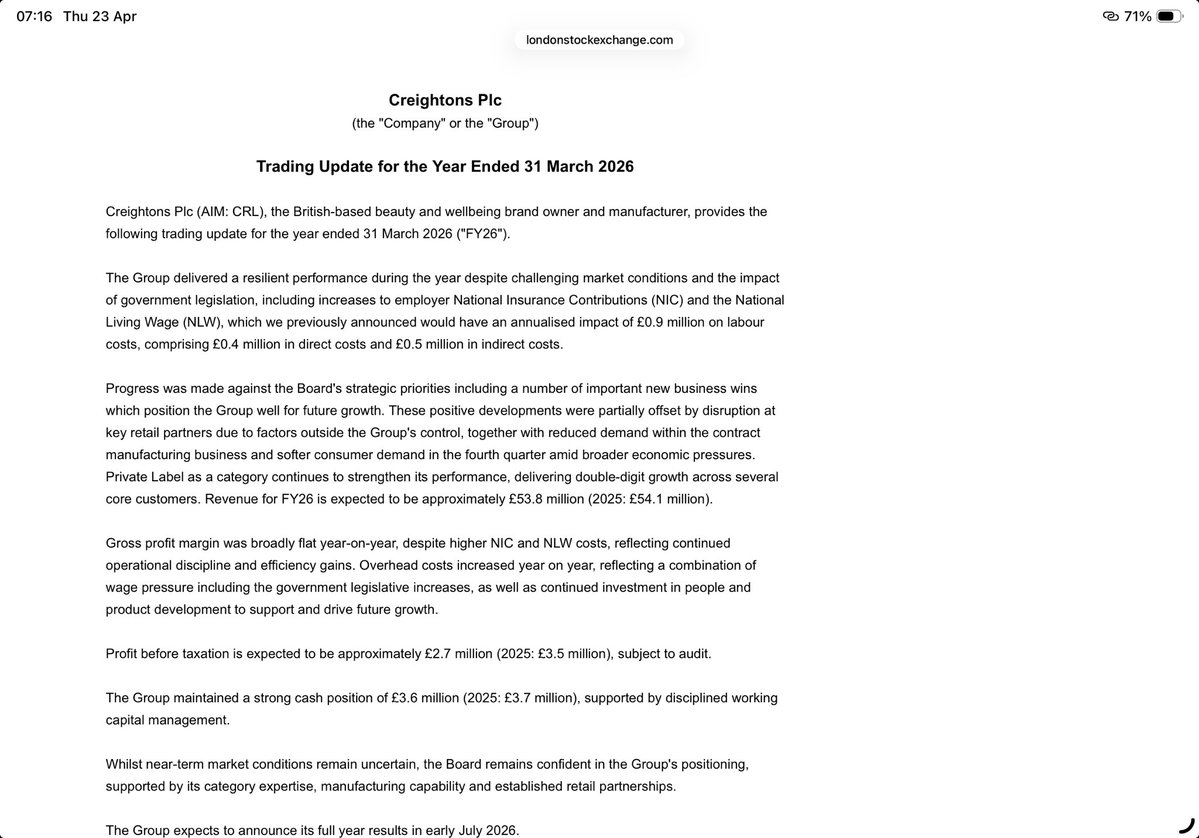 reb40's tweet image. #CRL I counted 2 ‘resilients’ &amp;amp; 2 ‘challenging’ in today’s TU so you know it’s not going to be good 😳

However we can instead focus on the change of name &amp;amp; ticker to ‘Potter &amp;amp; More’ #PAM so that’s ok then 🙃

Tricky sector with pricing pressures…