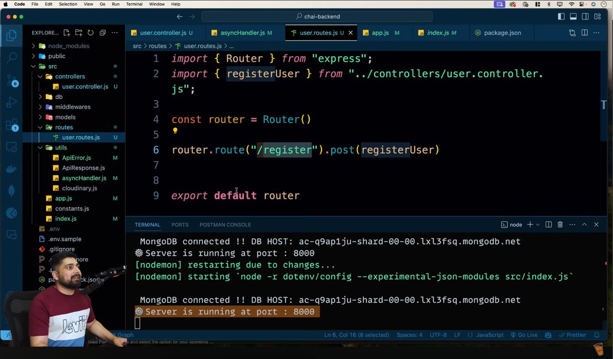 saitamacodex's tweet image. Backend Journey 🚀 | Lecture 13 from @Hiteshdotcom @ChaiCodeHQ 

Today’s focus was on core backend fundamentals:
-Understanding middlewares and control request flow
-Structuring routes and separating controller logic
-Building reusable wrapper functions for cleaner code

#backend