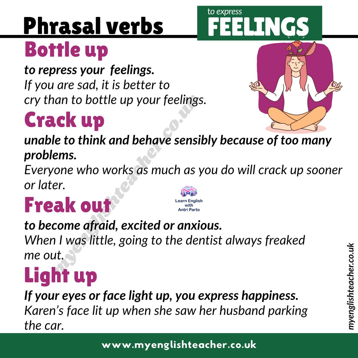 MyLinguaAcademy's tweet image. Learn phrasal verbs related to feelings
#learnenglish